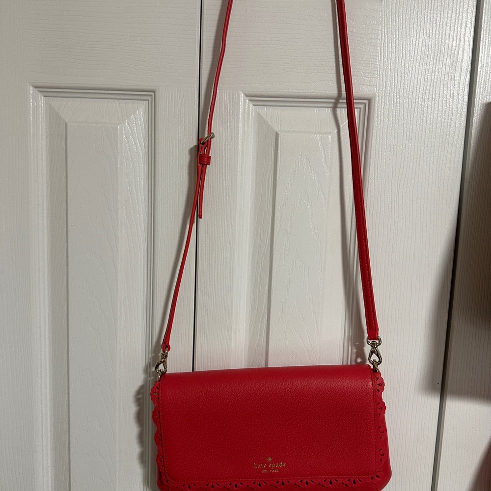 kate spade Red Leather Scalloped-Trim Crossbody - Picture 2 of 4